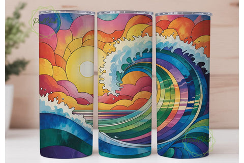 Sunset Ocean Wave 20oz Tumbler Wrap Sublimation PixelChick 