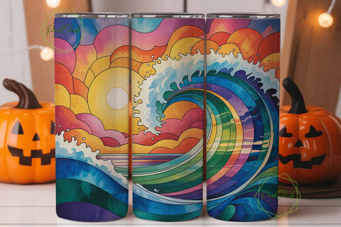 Sunset Ocean Wave 20oz Tumbler Wrap Sublimation PixelChick 