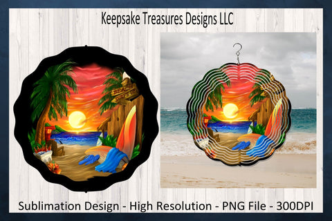 Sunset On The Beach Wind Spinner - Summer Wind Spinner, PNG Sublimation Template Sublimation Keepsake Treasures Designs LLC. 