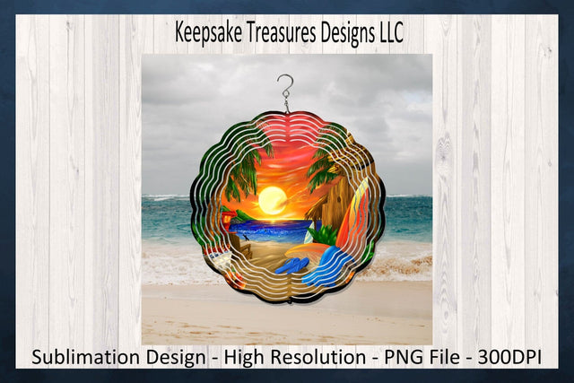 Sunset On The Beach Wind Spinner - Summer Wind Spinner, PNG Sublimation Template Sublimation Keepsake Treasures Designs LLC. 