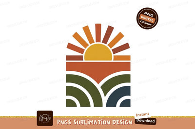 Sunset over rolling hills rays orange Sublimation Designangry 