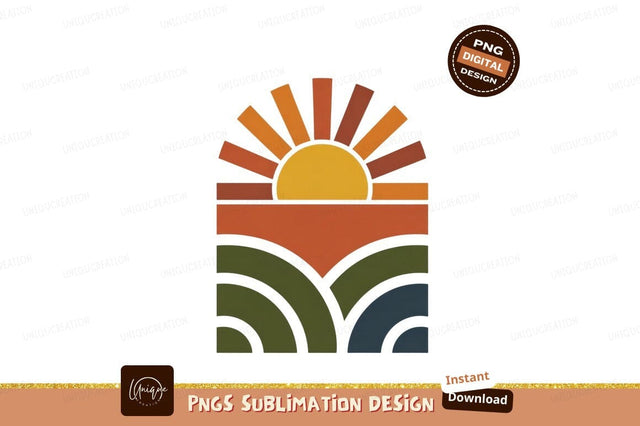 Sunset over rolling hills rays orange Sublimation Designangry 