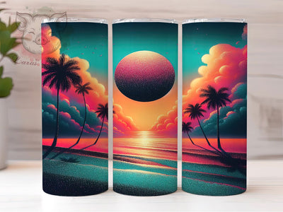 Sunset Palm Beach Glitter Tumbler Wrap, Beach Tumbler Design, Summer Tumbler PNG, Palm Tree Tumbler Wrap, Glitter Beach Tumbler, Tropical Tumbler Sublimation Sublimation Lara' s Designs 