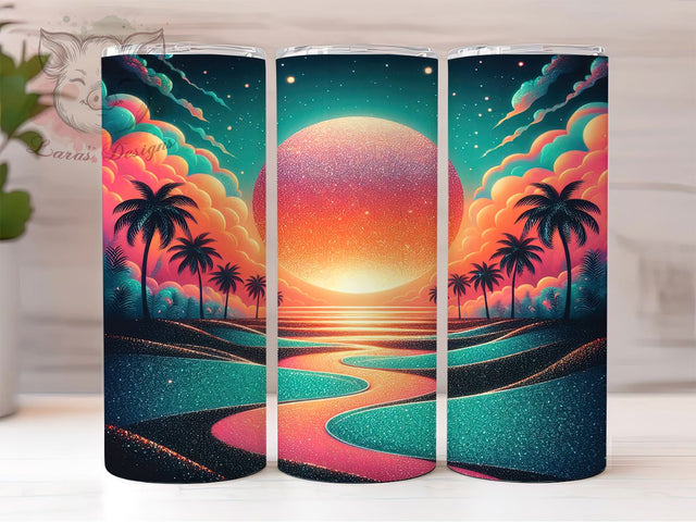 Sunset Palm Beach Glitter Tumbler Wrap, Beach Tumbler Design, Summer Tumbler PNG, Palm Tree Tumbler Wrap, Glitter Beach Tumbler, Tropical Tumbler Sublimation Sublimation Lara' s Designs 