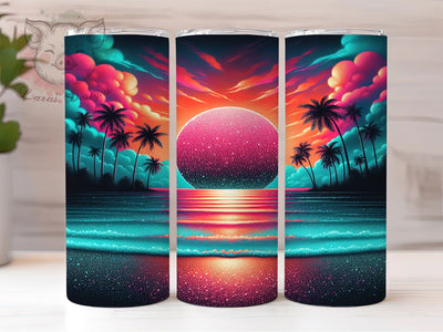 Sunset Palm Beach Glitter Tumbler Wrap, Beach Tumbler Design, Summer Tumbler PNG, Palm Tree Tumbler Wrap, Glitter Beach Tumbler, Tropical Tumbler Sublimation Sublimation Lara' s Designs 
