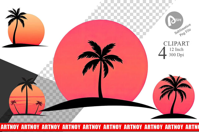 Sunset Palm Tree Clipart Sublimation artnoy 