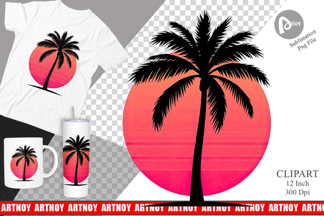 Sunset Palm Tree Clipart Sublimation artnoy 