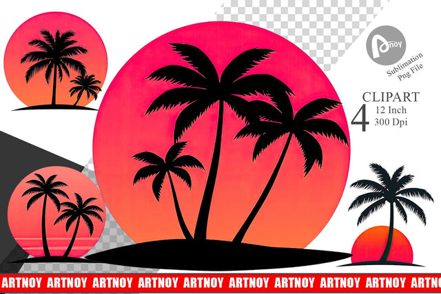 Sunset Palm Tree Clipart Sublimation artnoy 