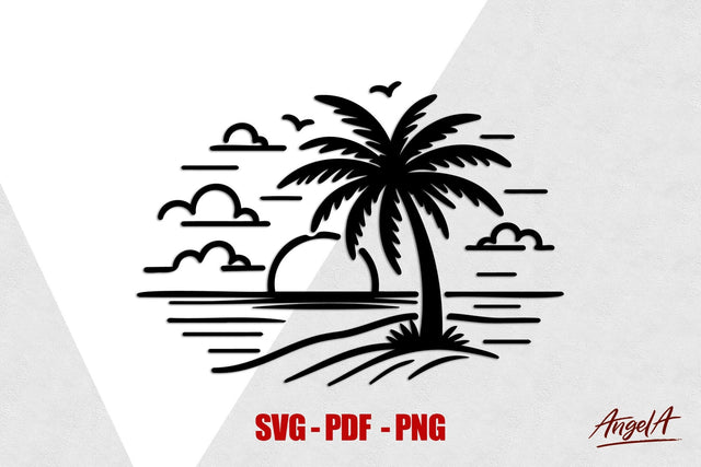 Sunset Palm tree silhouette / beach palm tree / summer SVG SVG Angelina Semenova 
