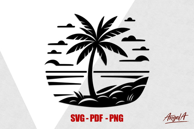 Sunset Palm tree silhouette / beach palm tree / summer SVG SVG Angelina Semenova 