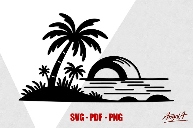 Sunset Palm tree silhouette / beach palm tree / summer SVG SVG Angelina Semenova 