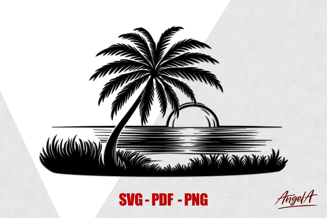 Sunset Palm tree silhouette / summer SVG / beach palm tree SVG Angelina Semenova 