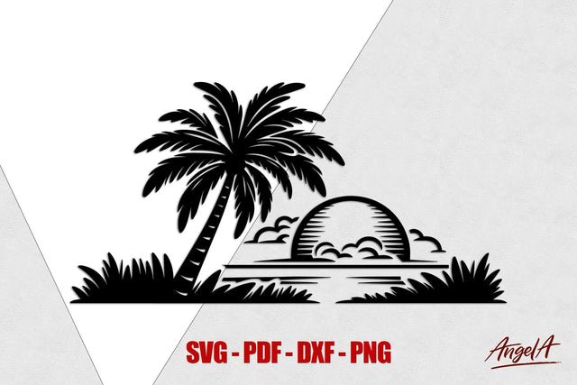 Sunset Palm tree silhouette / summer SVG / beach palm tree SVG Angelina Semenova 