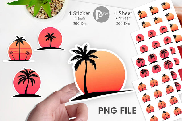 Sunset Palm Tree Sticker Sublimation artnoy 