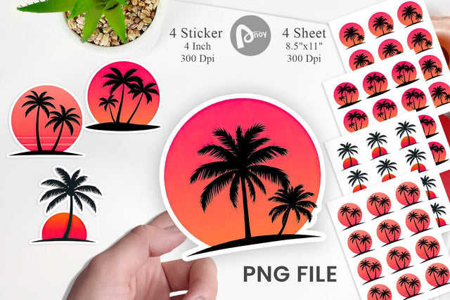 Sunset Palm Tree Sticker Sublimation artnoy 
