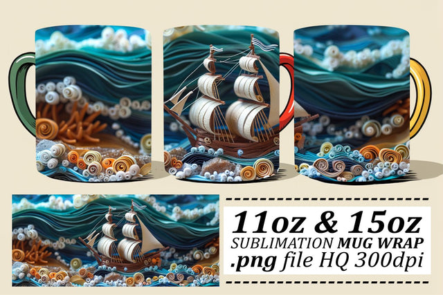 Sunset Sail Mug Sublimation Design Sublimation afrosvg 