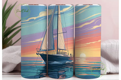 Sunset Sailboat 20oz Tumbler Wrap Sublimation PixelChick 