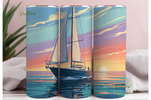 Sunset Sailboat 20oz Tumbler Wrap Sublimation PixelChick 