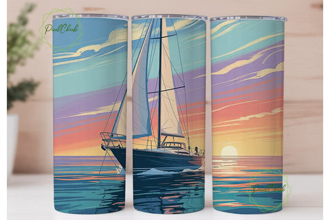 Sunset Sailboat 20oz Tumbler Wrap Sublimation PixelChick 