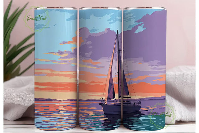 Sunset Sailboat 20oz Tumbler Wrap Sublimation PixelChick 
