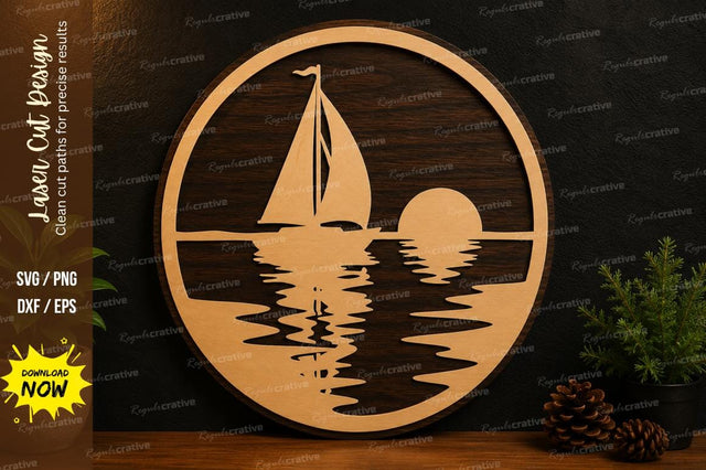 Sunset Sailboat Laser Cut SVG Design SVG Regulrcrative 