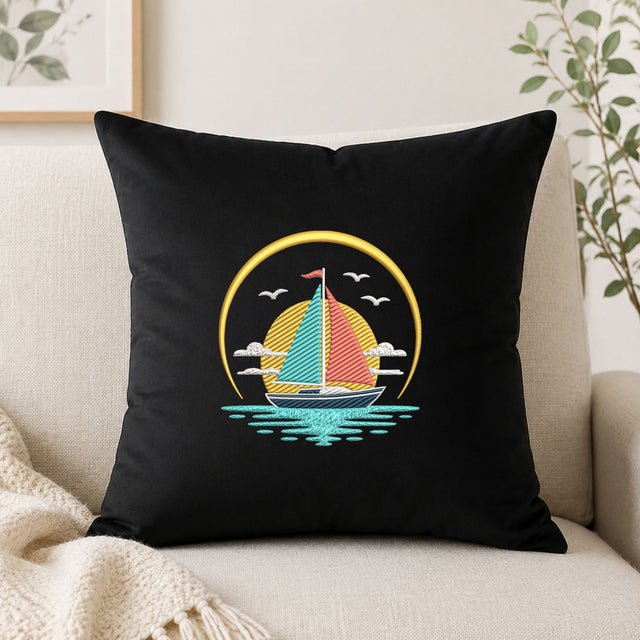 Sunset Sailboat Machine Embroidery Design Nautical Sailing Ocean Embroidery File Embroidery/Applique DESIGNS PatternFeed8 
