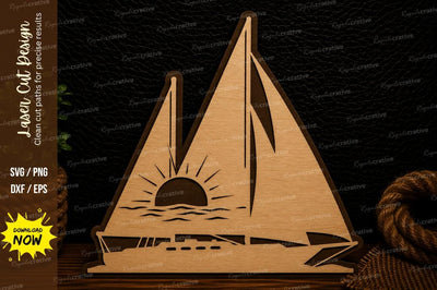 Sunset Sailboat Scene Laser Cut Svg Design SVG Regulrcrative 