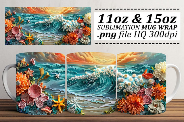 Sunset Shoreline Mug Wrap Sublimation 11oz 15oz Sublimation afrosvg 