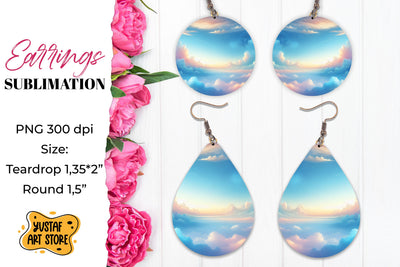 Sunset Sky Earrings Sublimation. Teardrop/Round Sublimation Yustaf Art Store 
