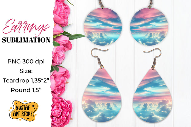 Sunset Sky Earrings Sublimation. Teardrop/Round Sublimation Yustaf Art Store 