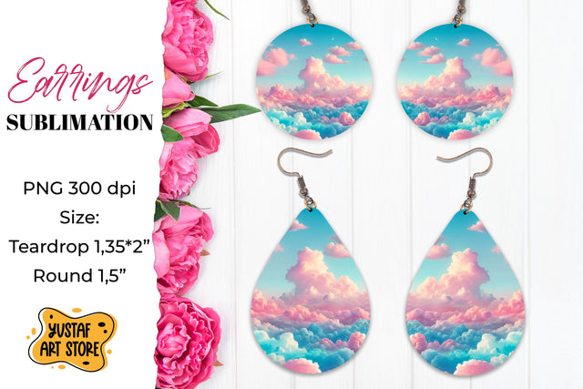 Sunset Sky Earrings Sublimation. Teardrop/Round Sublimation Yustaf Art Store 
