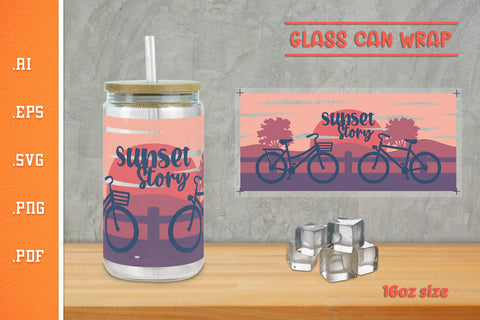 Sunset Story Glass Can Wrap 16Oz SVG SVG Slim Studio 