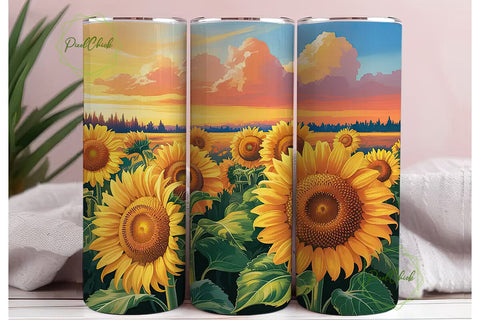 Sunset Sunflower Field 20oz Tumbler Wrap Sublimation PixelChick 