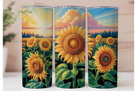 Sunset Sunflower Field 20oz Tumbler Wrap Sublimation PixelChick 