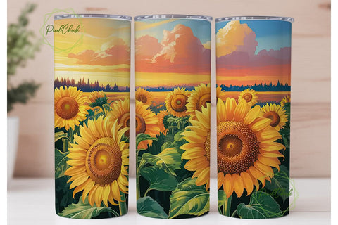 Sunset Sunflower Field 20oz Tumbler Wrap Sublimation PixelChick 