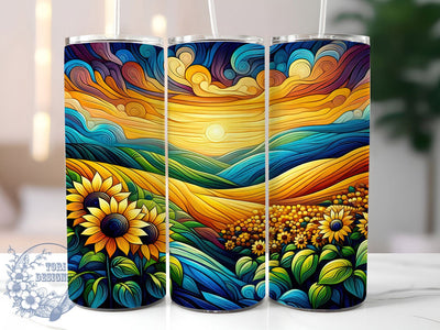 Sunset Sunflower Field Tumbler, Sunset Wrap, Floral Design, Sublimation Art, 20oz Tumbler, Nature Theme, Bold Pattern Sublimation ToriDesigns 