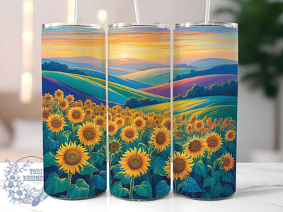Sunset Sunflower Field Tumbler, Sunset Wrap, Floral Design, Sublimation Art, 20oz Tumbler, Nature Theme, Bold Pattern Sublimation ToriDesigns 
