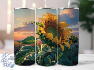 Sunset Sunflower Floral Tumbler, Sunflower Art, Floral Design, Nature Inspired, Tumbler Wrap, Sublimation Design, 20oz Tumbler, Bright Botanical Artwork Sublimation ToriDesigns 
