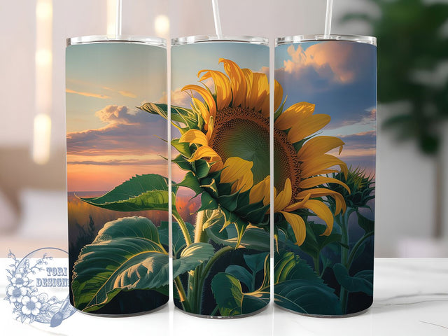 Sunset Sunflower Floral Tumbler, Sunflower Art, Floral Design, Nature Inspired, Tumbler Wrap, Sublimation Design, 20oz Tumbler, Bright Botanical Artwork Sublimation ToriDesigns 