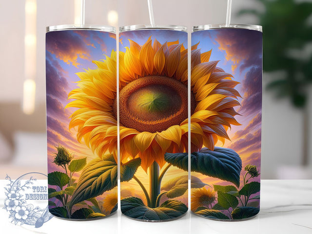 Sunset Sunflower Floral Tumbler, Sunflower Art, Floral Design, Nature Inspired, Tumbler Wrap, Sublimation Design, 20oz Tumbler, Bright Botanical Artwork Sublimation ToriDesigns 