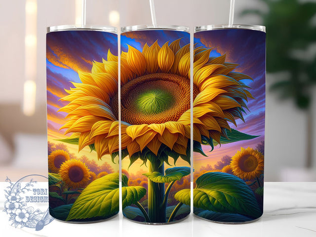 Sunset Sunflower Floral Tumbler, Sunflower Art, Floral Design, Nature Inspired, Tumbler Wrap, Sublimation Design, 20oz Tumbler, Bright Botanical Artwork Sublimation ToriDesigns 
