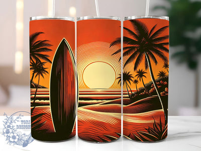 Sunset Surfboard 20oz Tumbler, Beach Sublimation Wrap, Surf Life PNG, Coastal Sunset Design, 20oz Skinny Tumbler, Summer Surfing Art, Tropical Beach Wrap Sublimation ToriDesigns 
