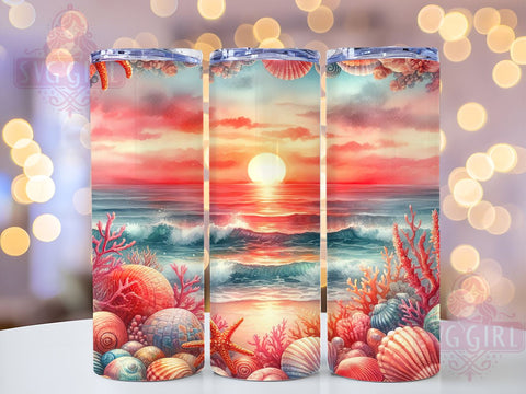 Sunset Tropical Beach Tumbler Wrap, Sunset Tumbler Wrap, Tropical Beach Design, Sublimation Art, 20oz Tumbler, Summer Drinkware, Vacation Gift, Nature Theme Sublimation SvggirlplusArt 