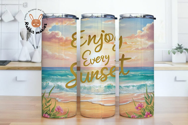 Sunset tumbler wrap, Enjoy every sunset Sublimation tumbler design, Sunset tumbler wrap Sublimation Rabbitmakies 