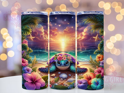 Sunset Turtle Paradise 20oz Tumbler, Sunset Theme, Turtle Motif, Paradise Style, Beach Vibes, Tropical Design, Skinny Tumbler, Sublimation PNG Sublimation SvggirlplusArt 