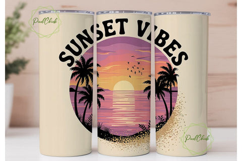 Sunset Vibes 20oz Tumbler Wrap Sublimation PixelChick 