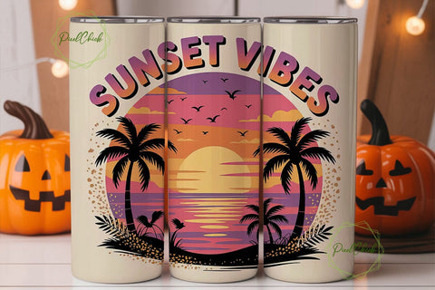 Sunset Vibes 20oz Tumbler Wrap Sublimation PixelChick 