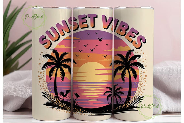 Sunset Vibes 20oz Tumbler Wrap Sublimation PixelChick 