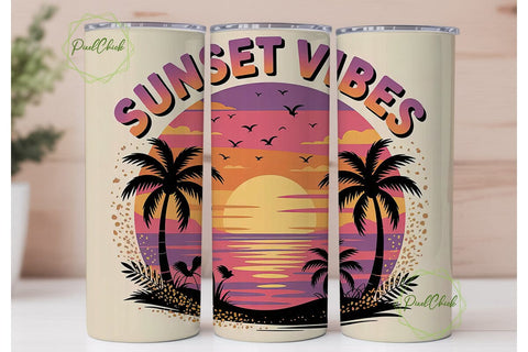 Sunset Vibes 20oz Tumbler Wrap Sublimation PixelChick 