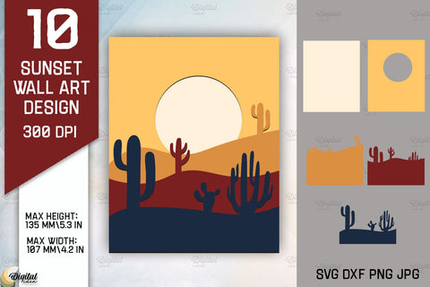 Sunset Wall Art Paper Cut Bundle. Sunset Prints Laser Cut Sublimation Evgenyia Guschina 